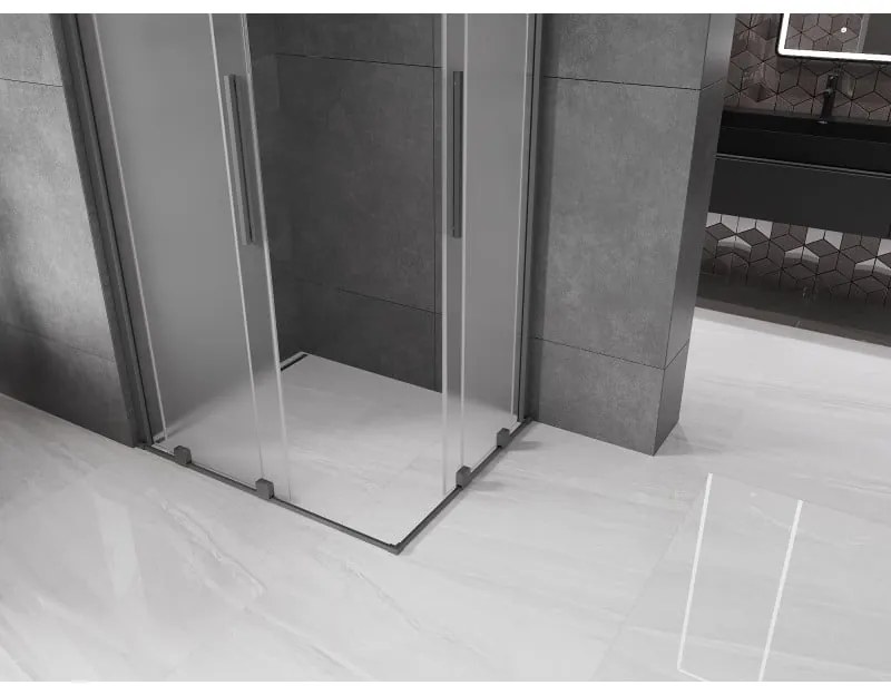 Mexen Velar Duo, sprchový kút s posuvnými dverami 100 x 90 cm, 8mm sklo námraza, brúsený grafit, 871-100-090-32-95