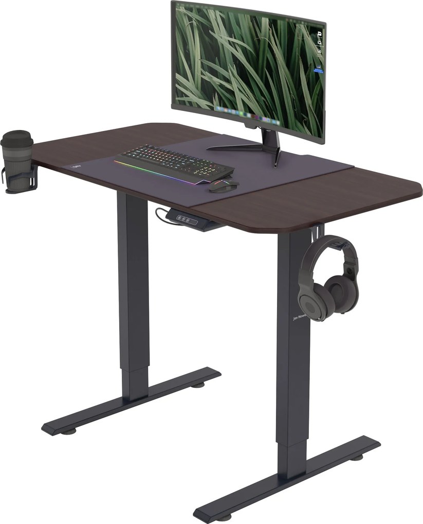 Výškovo nastaviteľný elektrický stôl EGON, 1100 x 720 x 600 mm, orech/ čierny