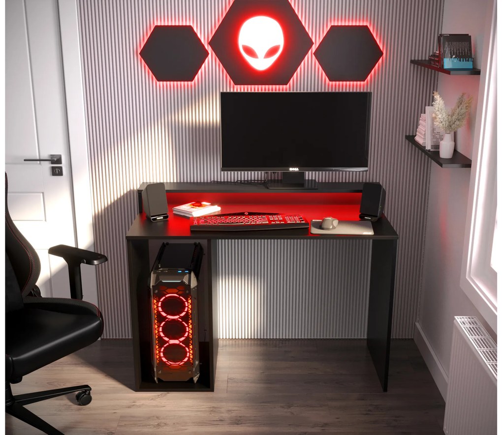 Herný PC stolík Garrick 2 (čierny) (s LED RGB osvetlením). Akcia -18%. Vlastná spoľahlivá doprava až k Vám domov. 1064135