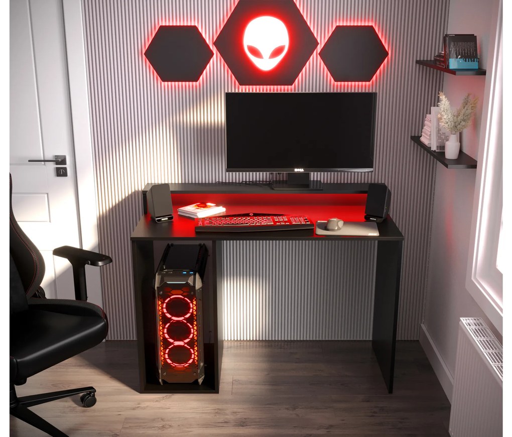 Herný PC stolík Garrick 2 (čierny) (s LED RGB osvetlením). Akcia -6%. Vlastná spoľahlivá doprava až k Vám domov. 1064135