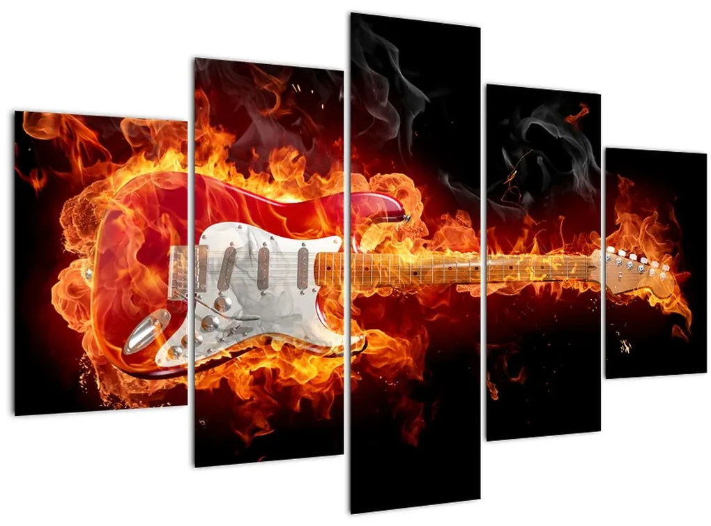 Obraz - Gitara v plameňoch (150x105 cm)