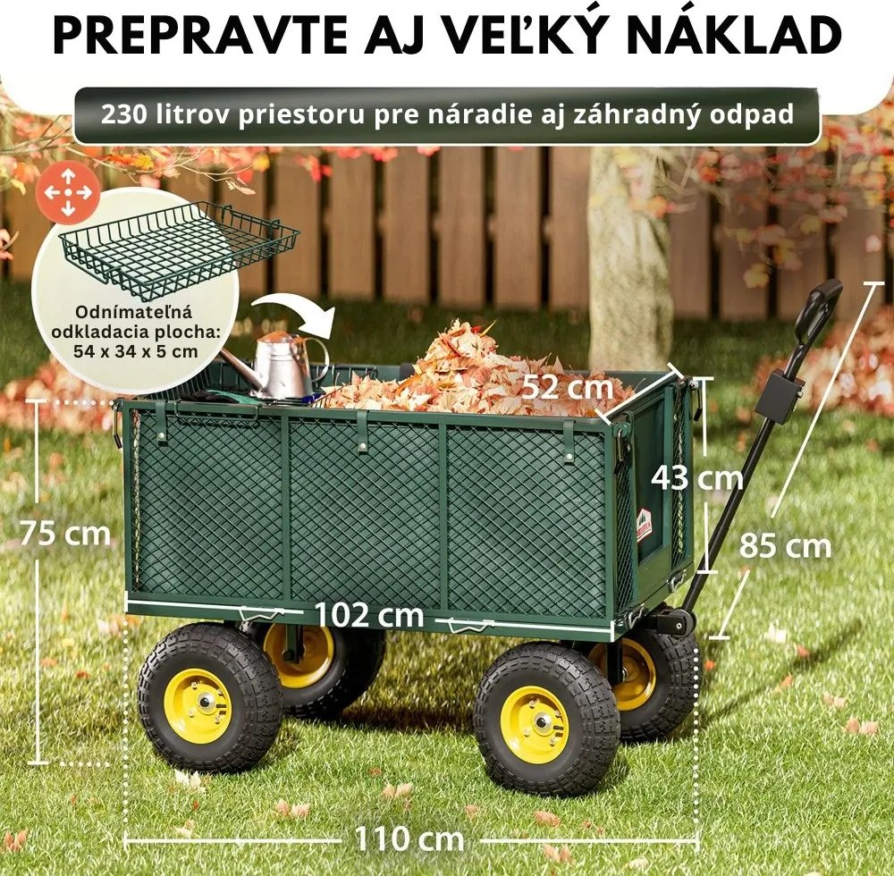 Transportný vozík HECTOR, max. 550kg, 110x75x52cm, zelený Gardebruk