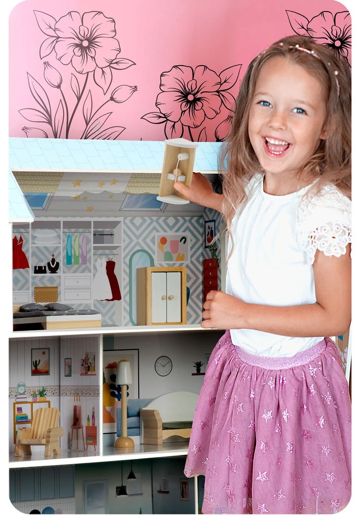 Veľký drevený domček pre bábiky 3-poschodový Ricokids RK-878 787801