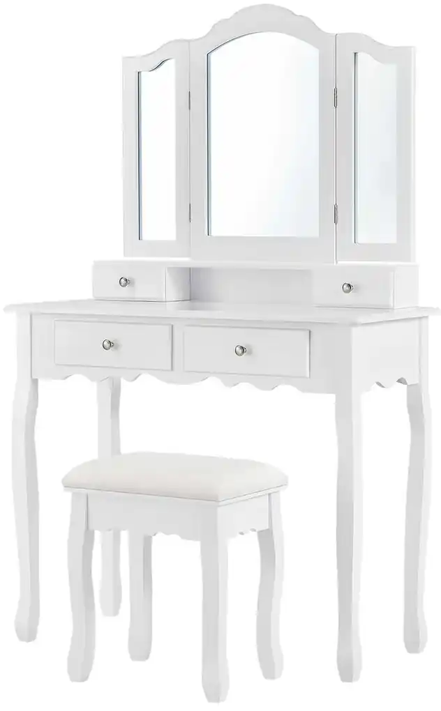 Juskys Toaletný stolík "Emma" biely so zrkadlom a stoličkou | Biano