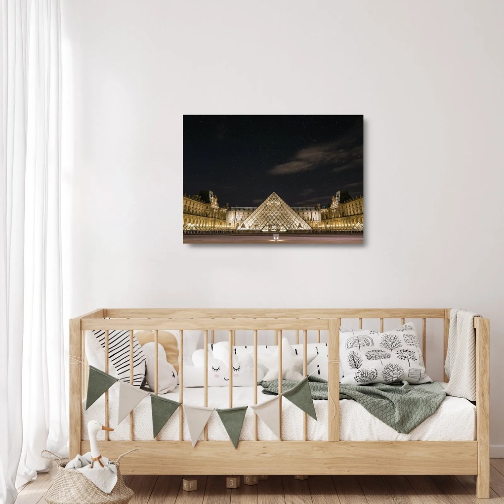 Sklenený obraz - Louvre v noci (70x50 cm)
