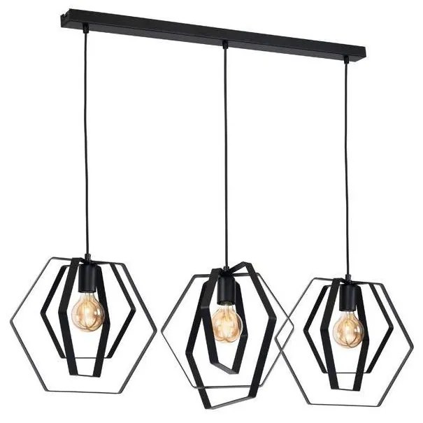 Luster na lanku HEXAGON 3xE27/60W/230V čierna