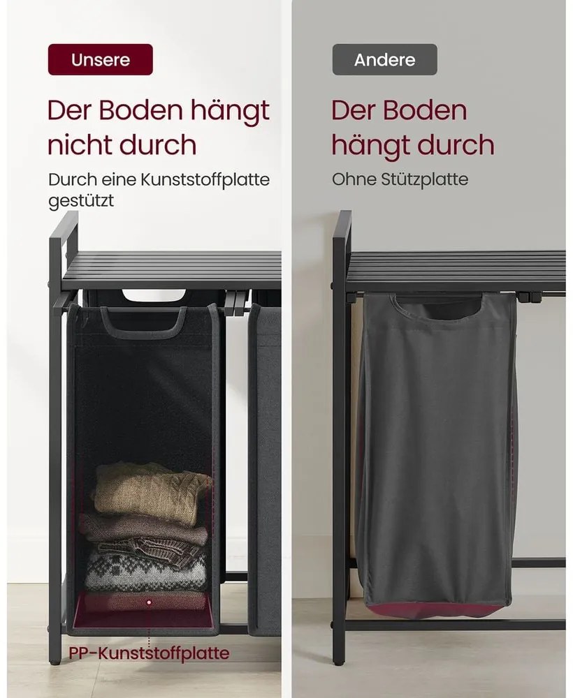 Kôš na bielizeň, 3 výsuvné priehradky, 72x92,5x33cm