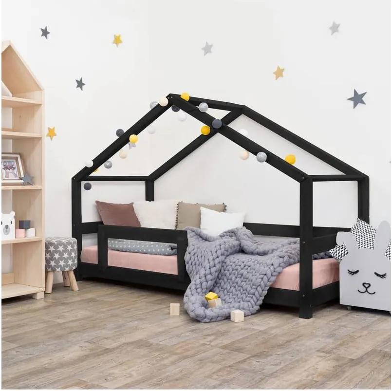Čierna detská posteľ domček s bočnicou Benlemi Lucky, 90 x 200 cm