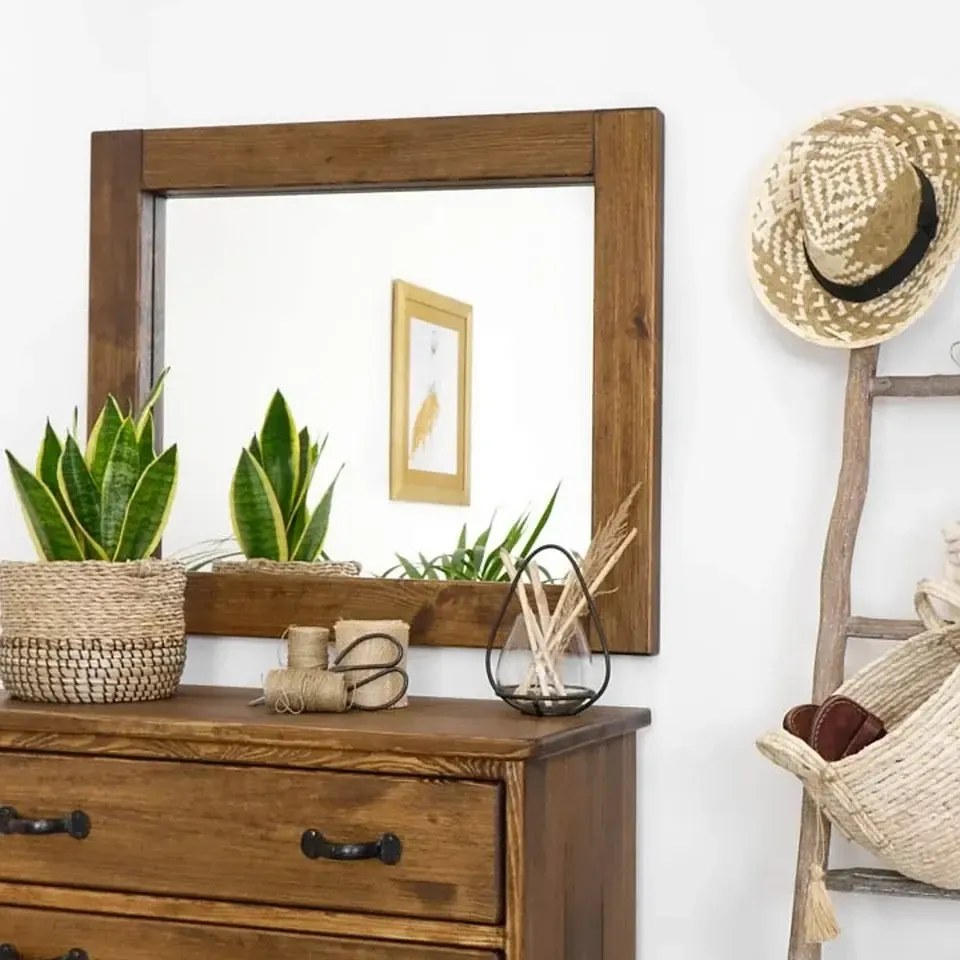 Rustikálne zrkadlo do chodby s dreveným rámom 88x4x72 cm