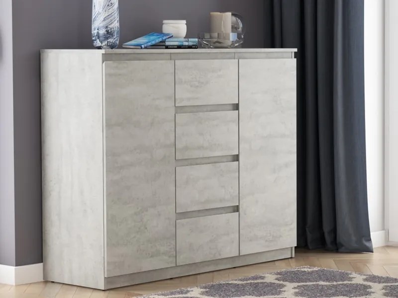 Široká komoda so 4 zásuvkami Carlos, šedý betón, 120 cm