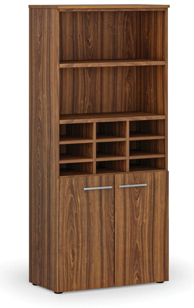 Triediaci regál s dverami PRIMO WOOD, 800 x 420 x 1781 mm, 9 priehradok, orech
