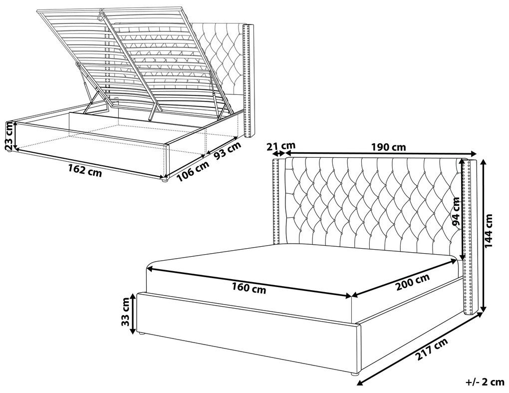 Zamatová posteľ s úložným priestorom 160 x 200 cm čierna LUBBON Beliani