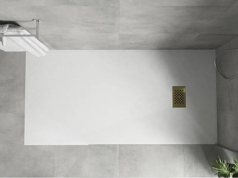 Mexen Hugo, obdĺžniková sprchová vanička SMC 170 x 80 cm, biela, zlatá krytka, 42108017-G