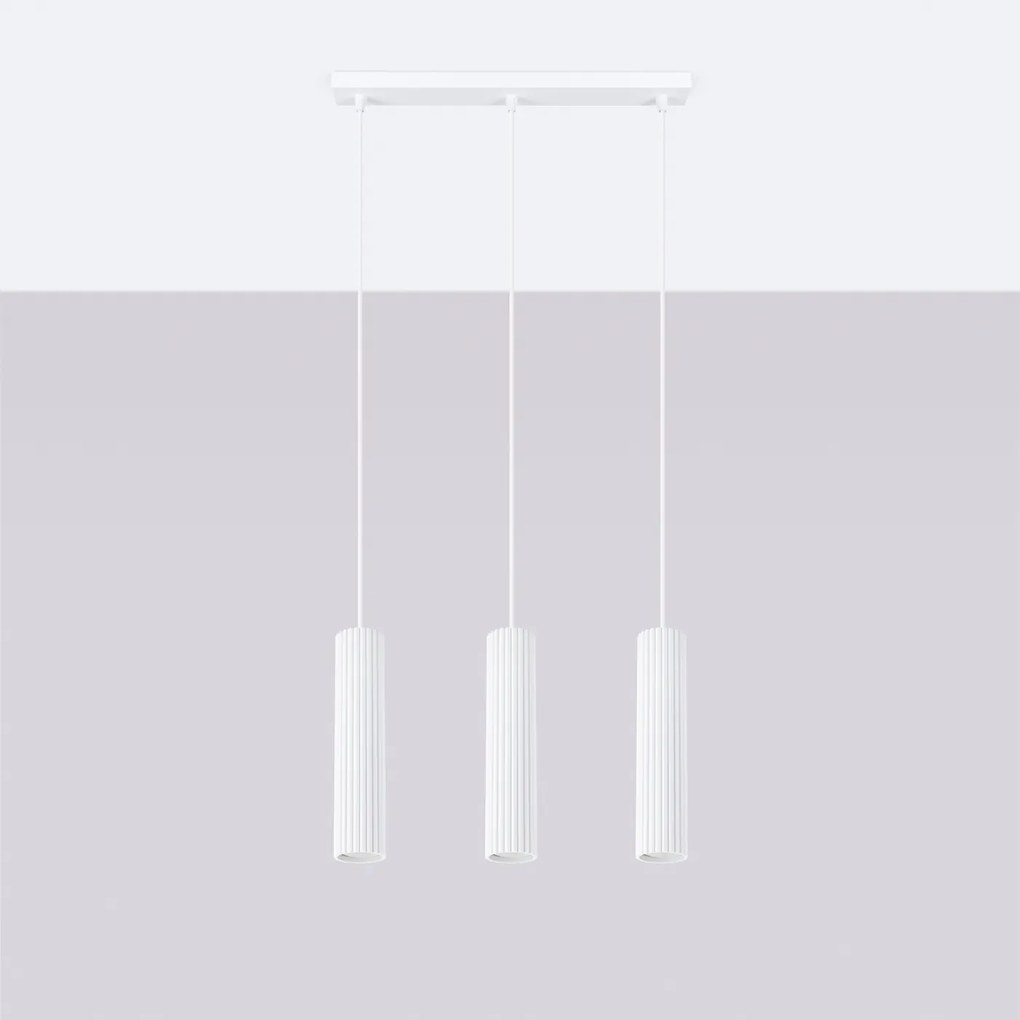 Závesné svietidlo Karbon, 3x biele kovové tienidlo
