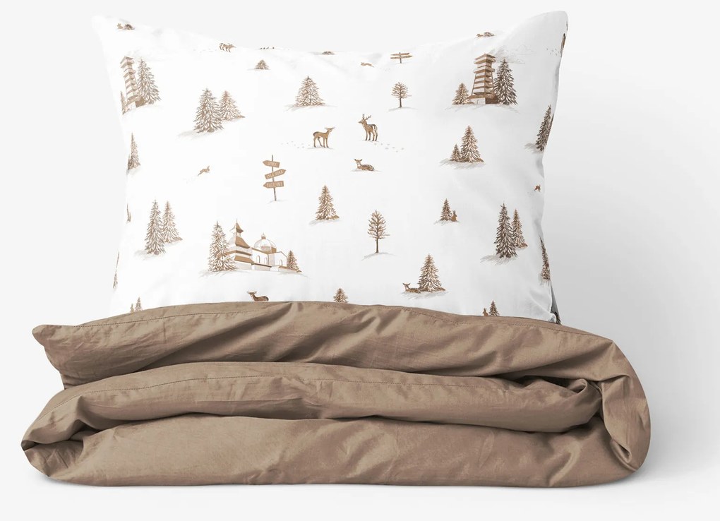 Goldea bavlnené posteľné obliečky duo - beskydy s kávovo hnedou 140 x 200 a 70 x 90 cm