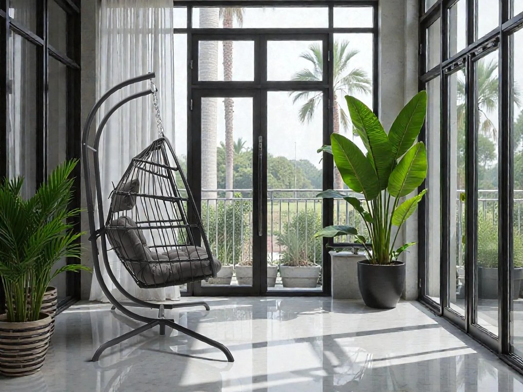 Závesné hojdacie dvojkreslo CUBA čierne - sivé vankúše