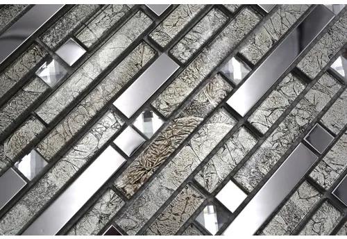 Sklenená mozaika s kovom Crystal XCM GV908 29,8x33,8 cm strieborná