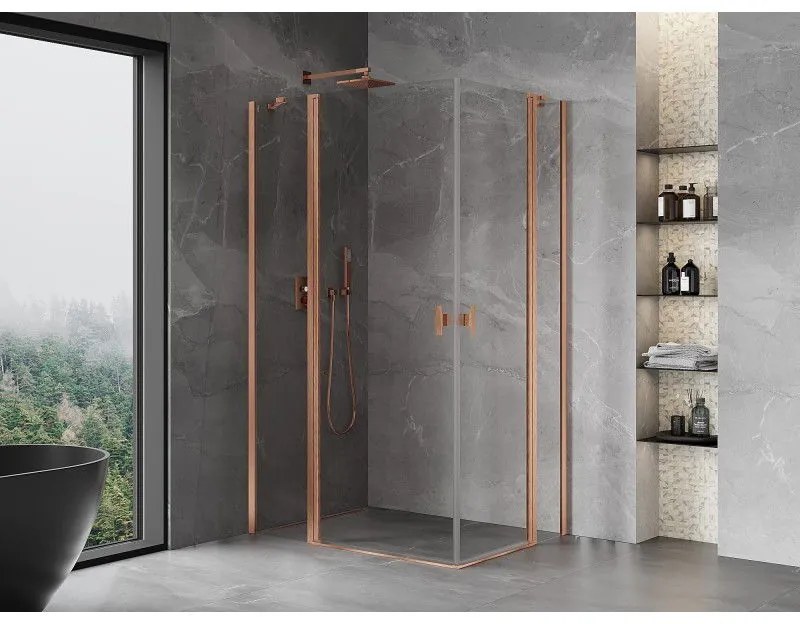 Mexen, Mexen Mist Duo výklopný sprchový kút 100 x 70 cm, transparentný, brúsená meď - 8A4-100-070-65-00