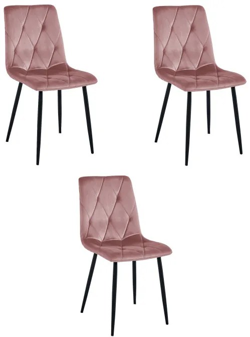 Set troch jedálenských stoličiek LIBRA zamatové, ružové / čierne nohy (3 ks)