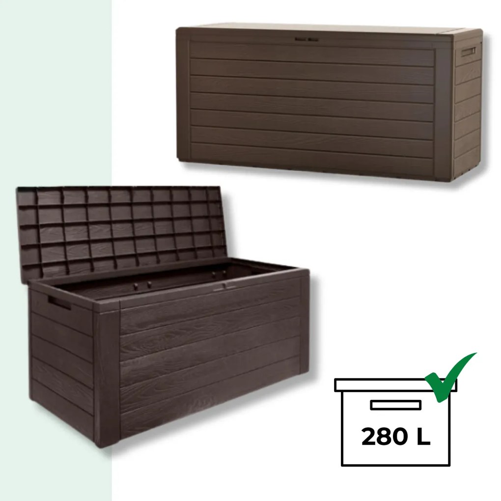 Prosperplast Úložný box WOODEBOX, 280L, 120x46x57cm, tmavo hnedá