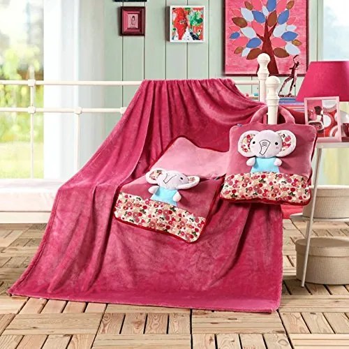 Roztomilá malinovo červená detská deka v taške sloník 110 x 160 cm