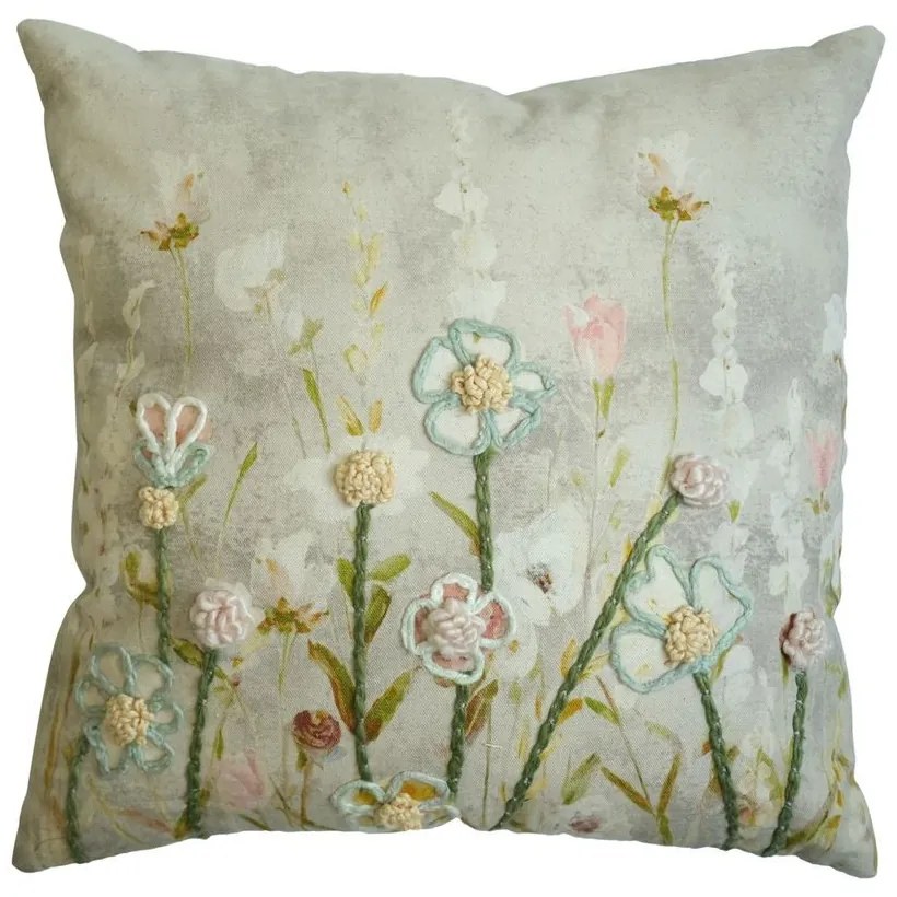 Béžový vankúš s divokými kvetmi Wild Flowers s výšivkou - 45*45*15cm