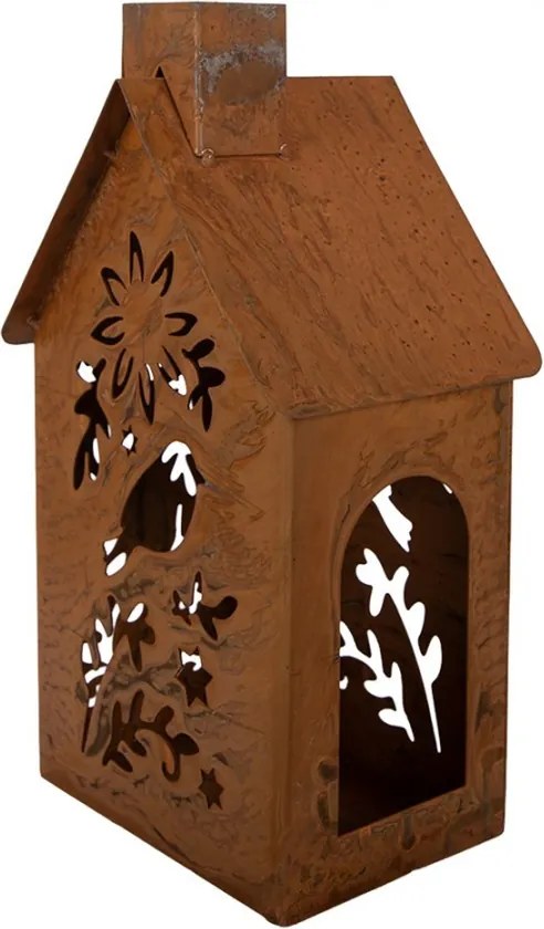 Hrdzavý svietnik v tvare domčeka Rustic Charm - 11*15*26 cm