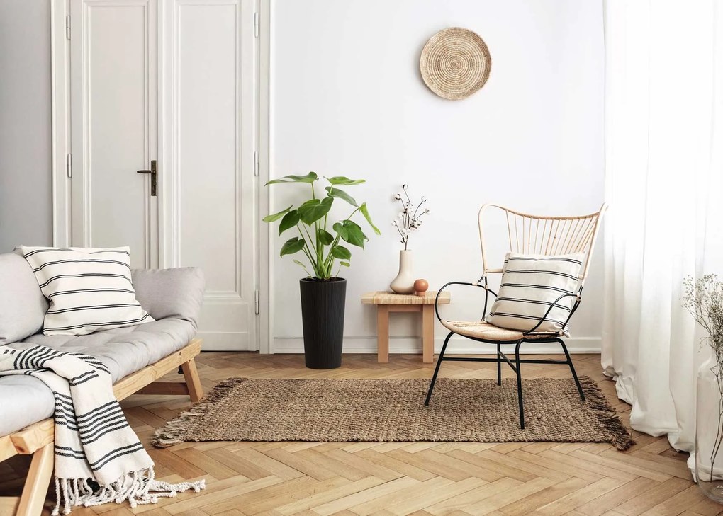 PLASTOVÝ KVETINÁČ URBANIKA 46X25 CM IMITÁCIA BETÓNU ČIERNA