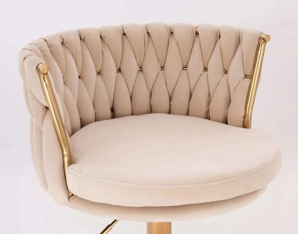 LuxuryForm DESIGN Stolička LYON VELUR na zlatom tanieri - krémová