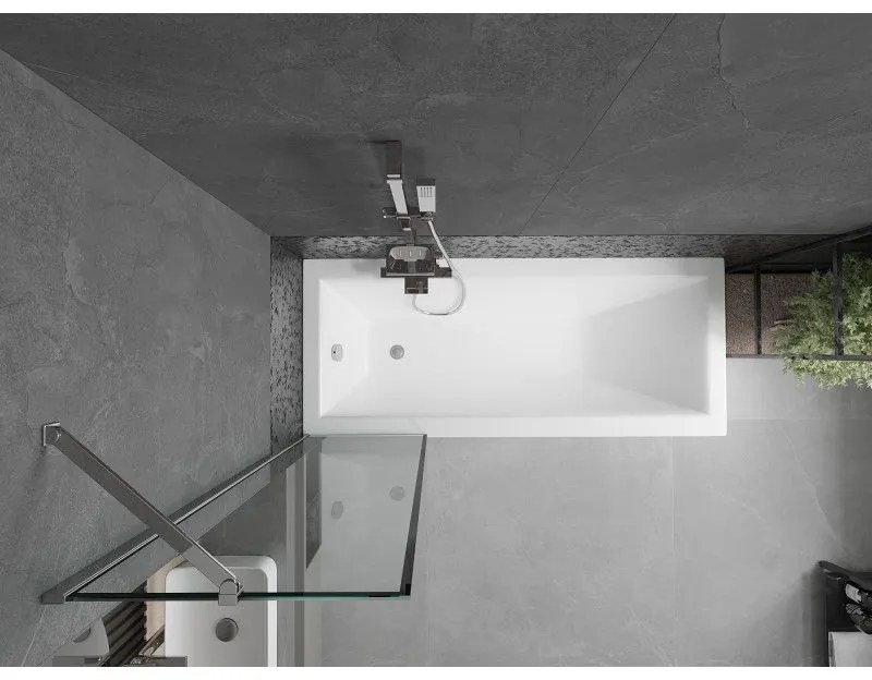 Mexen Next, vaňová zástena 1-krídlová 50 x 150 cm, fixné krídlo, 6 mm číre sklo s čiernym vzorom, chrómový profil, 895-050-000-00-70-01