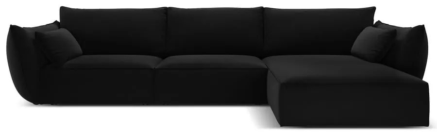 Čierna zamatová rohová pohovka (pravý roh/s leňoškou) Vanda – Mazzini Sofas
