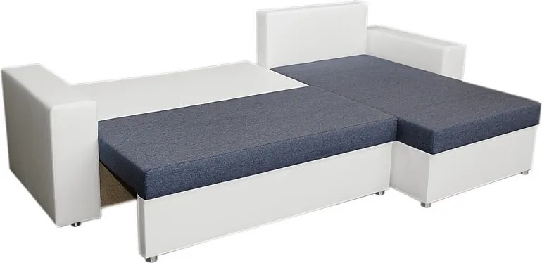 Rohová sedacia súprava Samba II, biela ekokoža/tmavo modrá látka