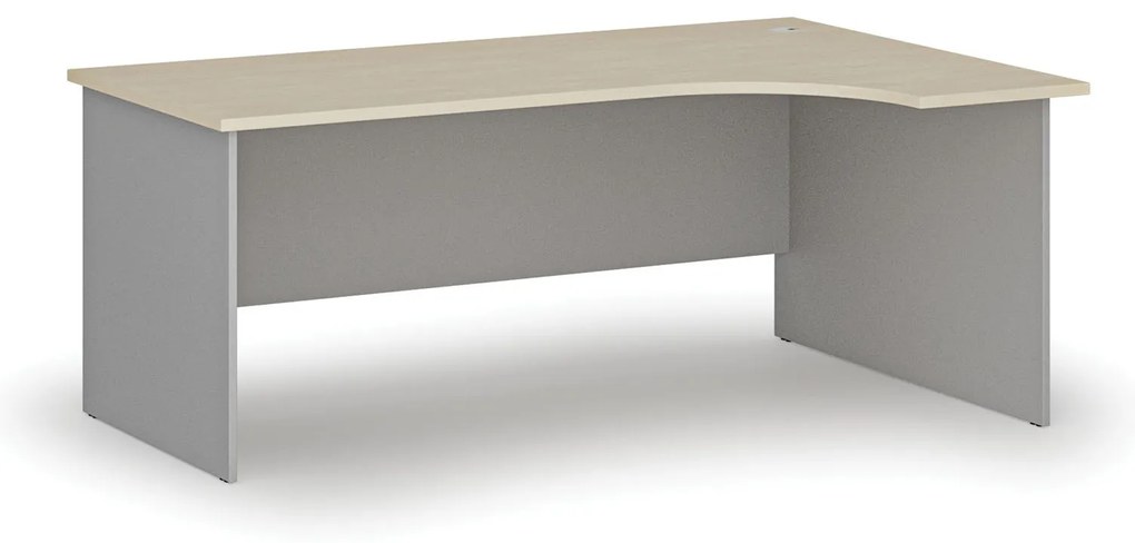 Rohový kancelársky písací stôl PRIMO GRAY, 180x120 cm, pravý, sivá/breza