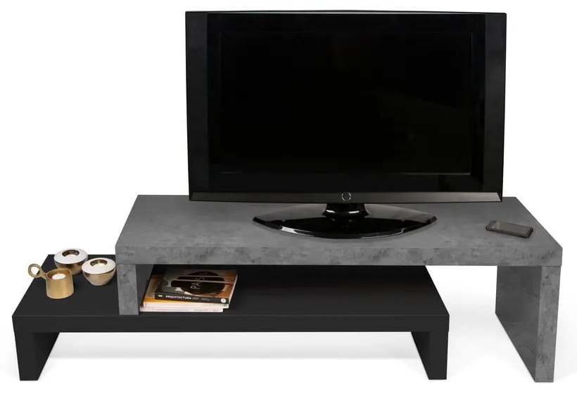 Dvojitý televízny stolík čierny s betónovým dekorom TemaHome Cliff, 125 × 40 cm