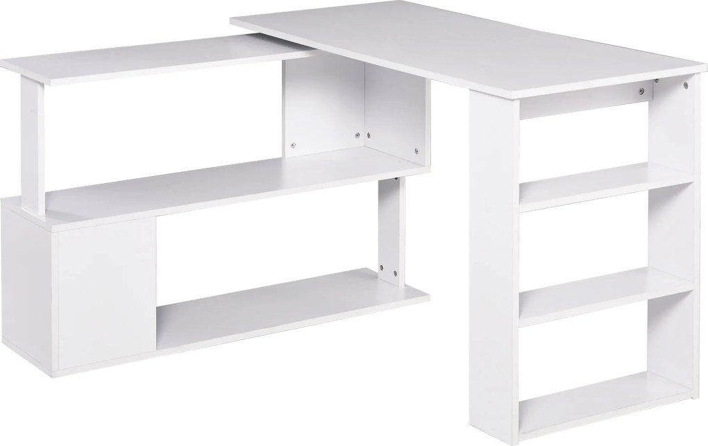 HOMCOM Otočný Rohový Písací Stôl L-tvarovaný Stôl so Skladom 120x110x74,5 cm Biela | Aosom