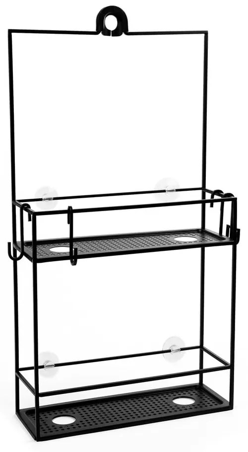 Čierna závesná oceľová kúpeľňová polička Cubiko - Umbra
