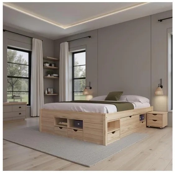 Inter Link Funkčná posteľ s 2 integrovanými nočnými stolíkmi (Claas – prírodná, 180 x 200 cm)  (100180021)