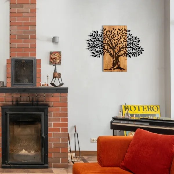 Nástenná dekorácia 72x58 cm strom drevo/kov