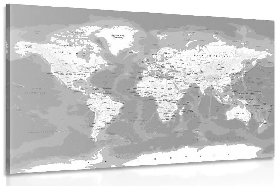 Obraz štýlová čiernobiela mapa sveta - 120x80