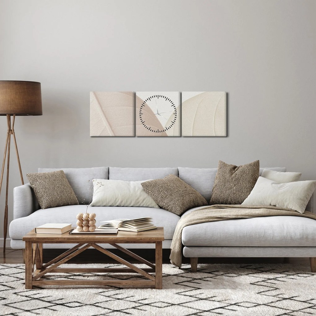 Obraz - Texturované listy (s hodinami) (90x30 cm)