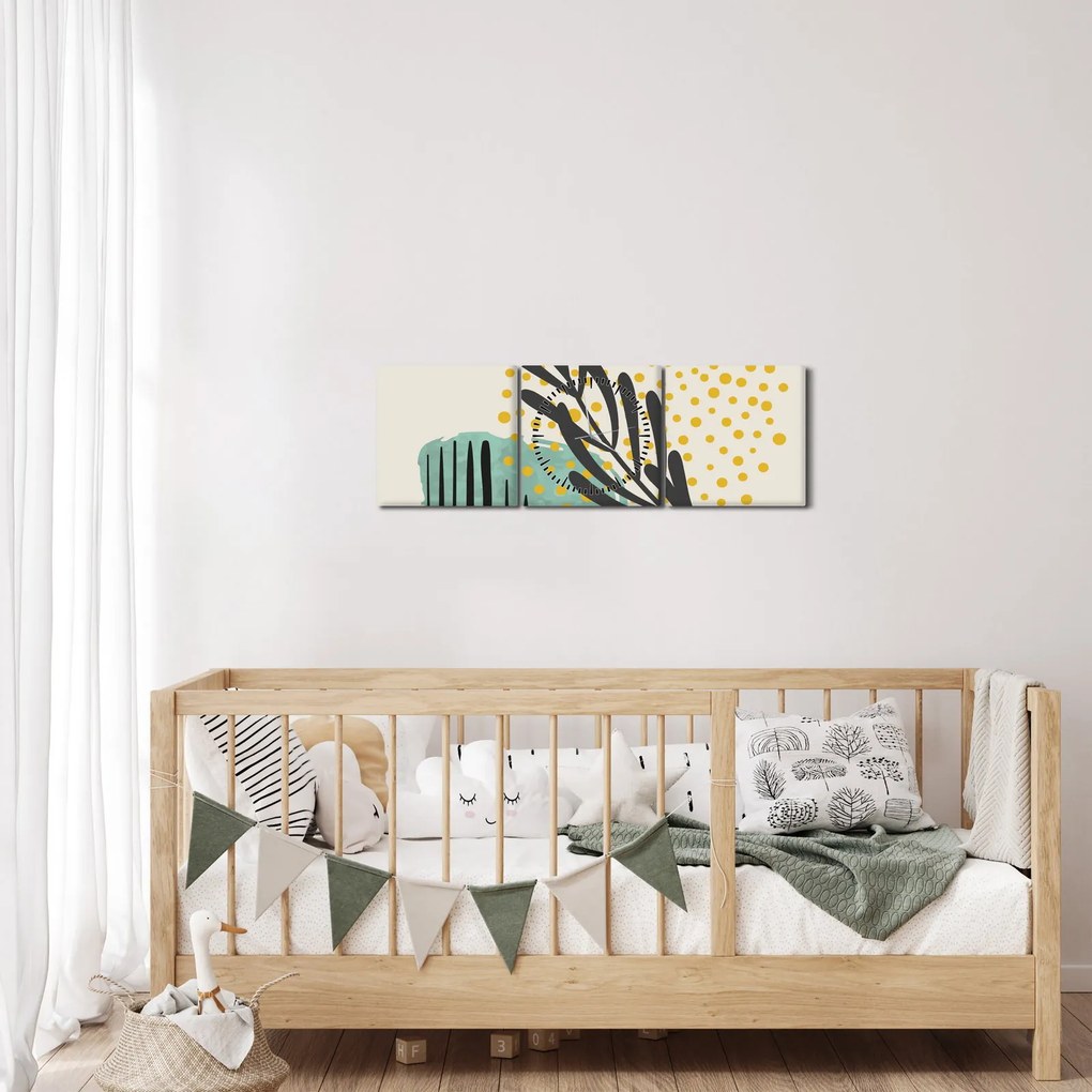 Obraz - Abstraktné listy N⁰3 (s hodinami) (90x30 cm)