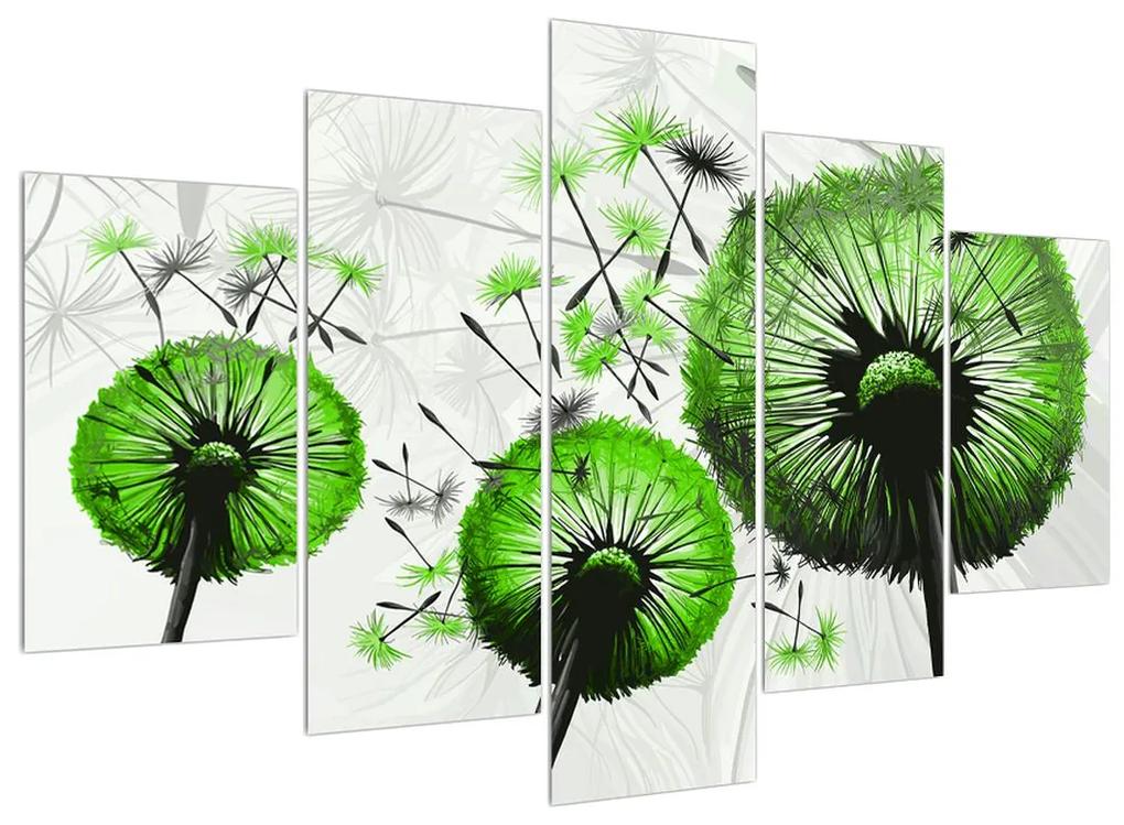 Obraz páperia zelených púpav (150x105 cm)