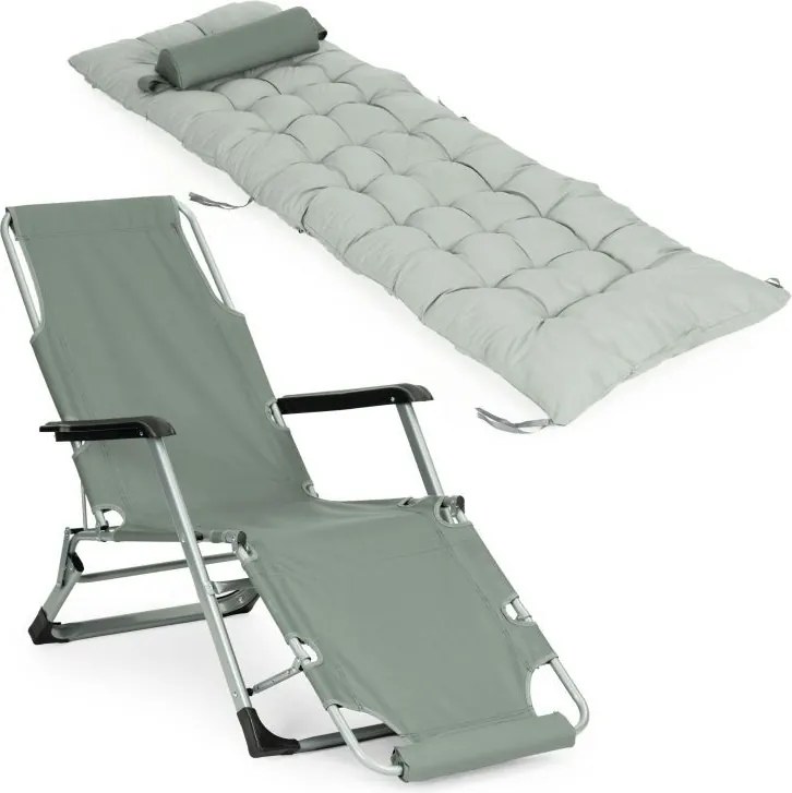 Záhradné plážové ležadlo 2 v 1 s vankúšom, opierkou hlavy, nastaviteľnou opierkou nôh, sivé
