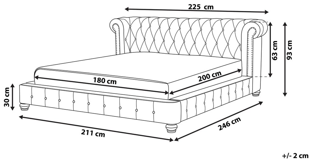 Zamatová vodná posteľ 180 x 200 cm sivá CAVAILLON Beliani