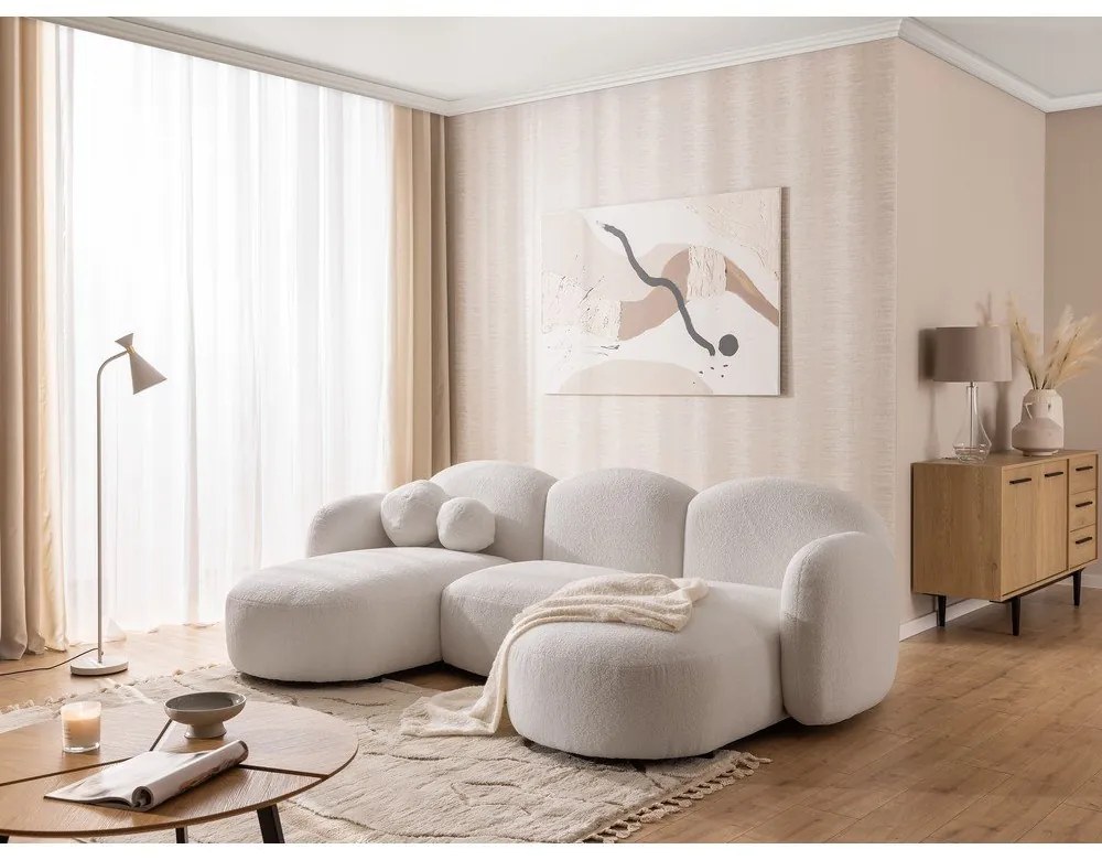 Krémovobiela rohová pohovka z textílie buklé (do tvaru "U") Orbit – Ropez