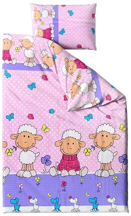 Krepové obliečky do postieľky OVEČKY ružové Rozmer obliečky: 45 x 65 cm | 90 x 135 cm