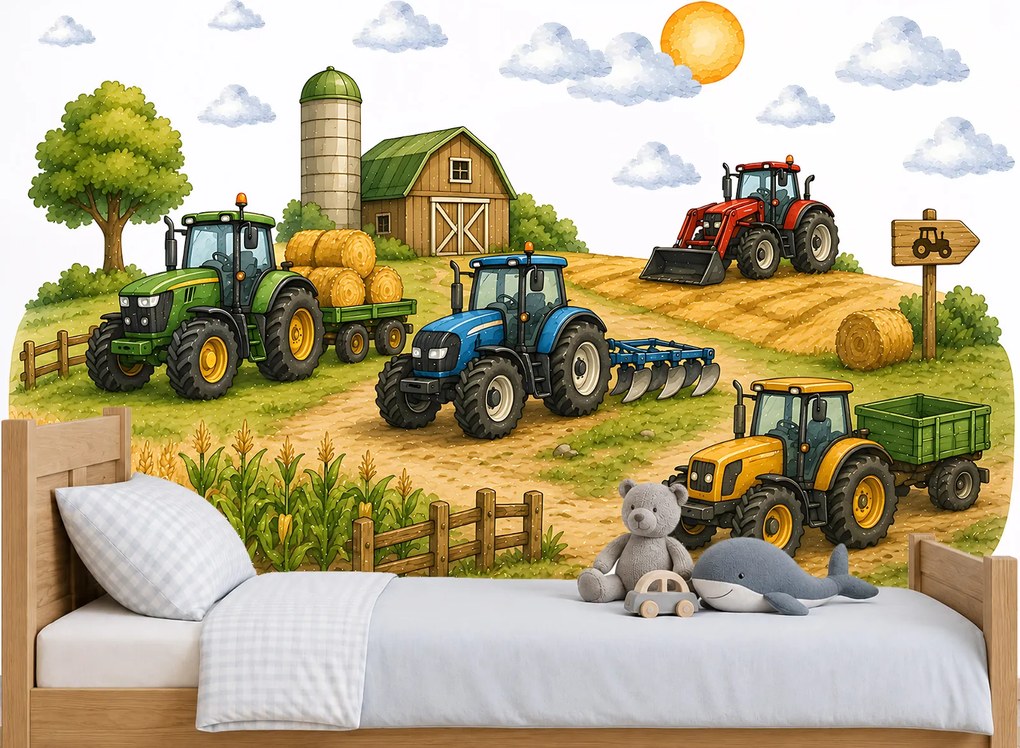 Traktory na farme nálepky na stenu za posteľou hárok 75 x 40 cm