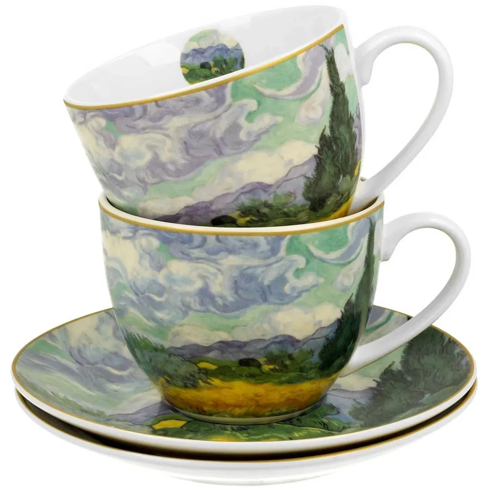 Porcelánová šálka s podšálkou Van Gogh Wheat Field 250 ml sada 2ks