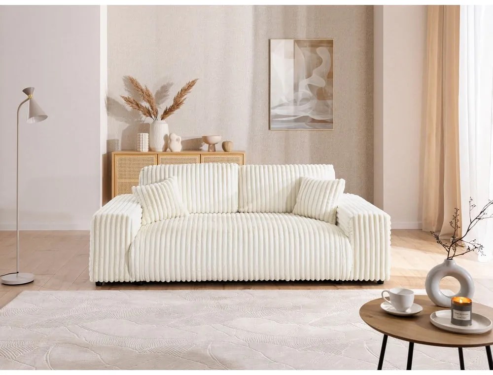 Krémová menčestrová pohovka 213 cm Justin – Ropez