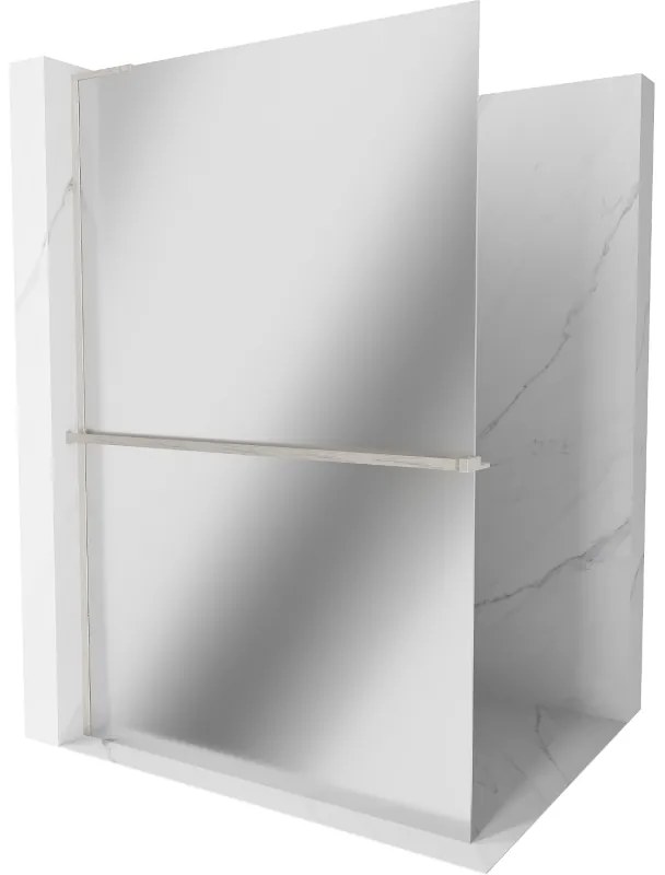 Mexen Kioto+ L, sprchová zástena Walk-In s poličkou a vešiakom 70 x 200 cm, 8mm sklo vzor zrkadlo, brúsená oceľ profil, 800-070-123-97-50